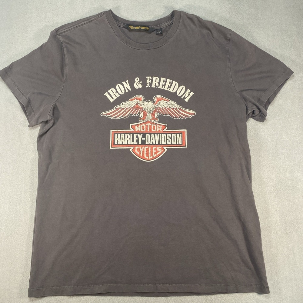 Harley Davidson Mens XL Iron And Freedom T-shirt Slim Gray Distressed